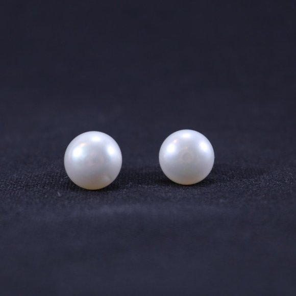White Fresh Water Pearl Post Earrings – Sterling Silver - Picture 2 of 4